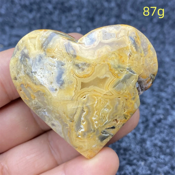 Yellow Crazy Agate Hearts-ToShay.org