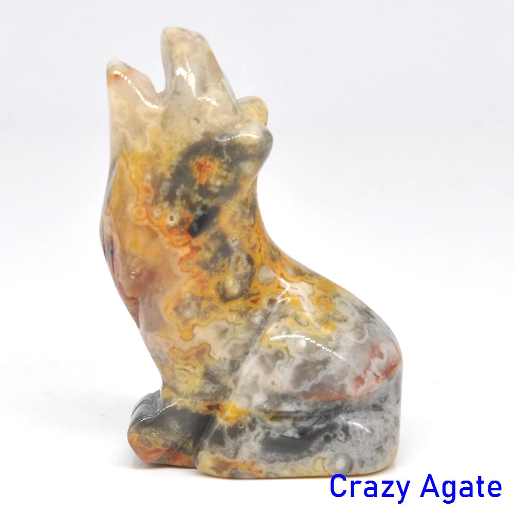 2" Wolf Statue Natural Stone Carved Figure Room Ornament Healing Crystal Reiki Animal Figurine Home Office Desktop Decoration-ToShay.org