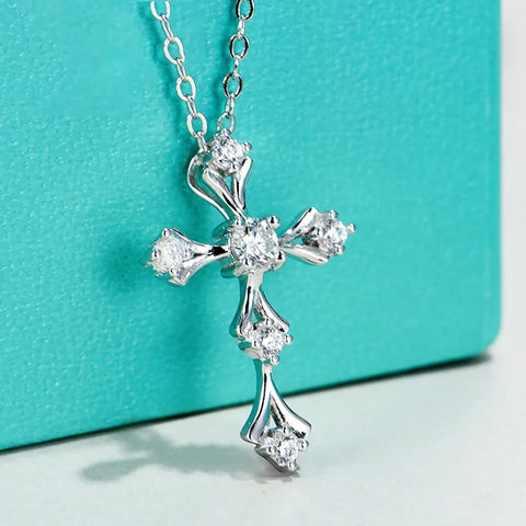 Silver Diamond Cross Pendant-ToShay.org