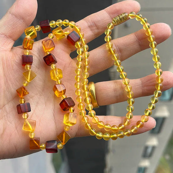Yellow Amber Bead Necklace-ToShay.org