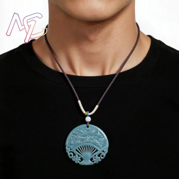 Blue Jadeite Fan Pendant-ToShay.org