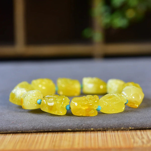Yellow Amber Pi Xiu Bracelet-ToShay.org