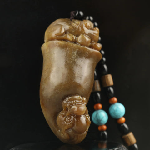 Yellow Jade Dragon Pendant-ToShay.org