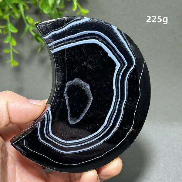 Natural Gemstone Black Agate Moon-Shaped Mineral Specimen Reiki Therapy Energy Collection Jiapin Home Decoration Gift-ToShay.org