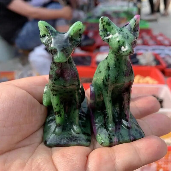 Ruby Zoisite Egyptian Cat Statues-ToShay.org
