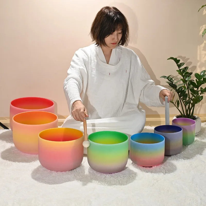 Rainbow Frosted Crystal Singing Bowls-ToShay.org