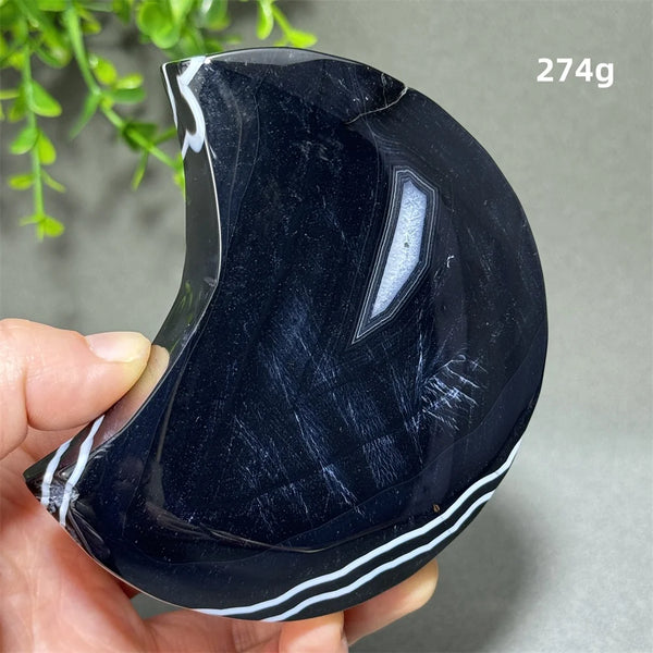 Natural Gemstone Black Agate Moon-Shaped Mineral Specimen Reiki Therapy Energy Collection Jiapin Home Decoration Gift-ToShay.org