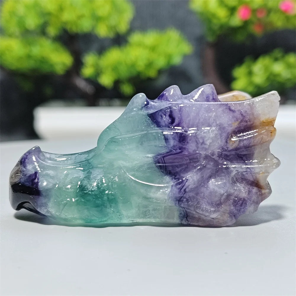 Rainbow Fluorite Dragon Skull-ToShay.org
