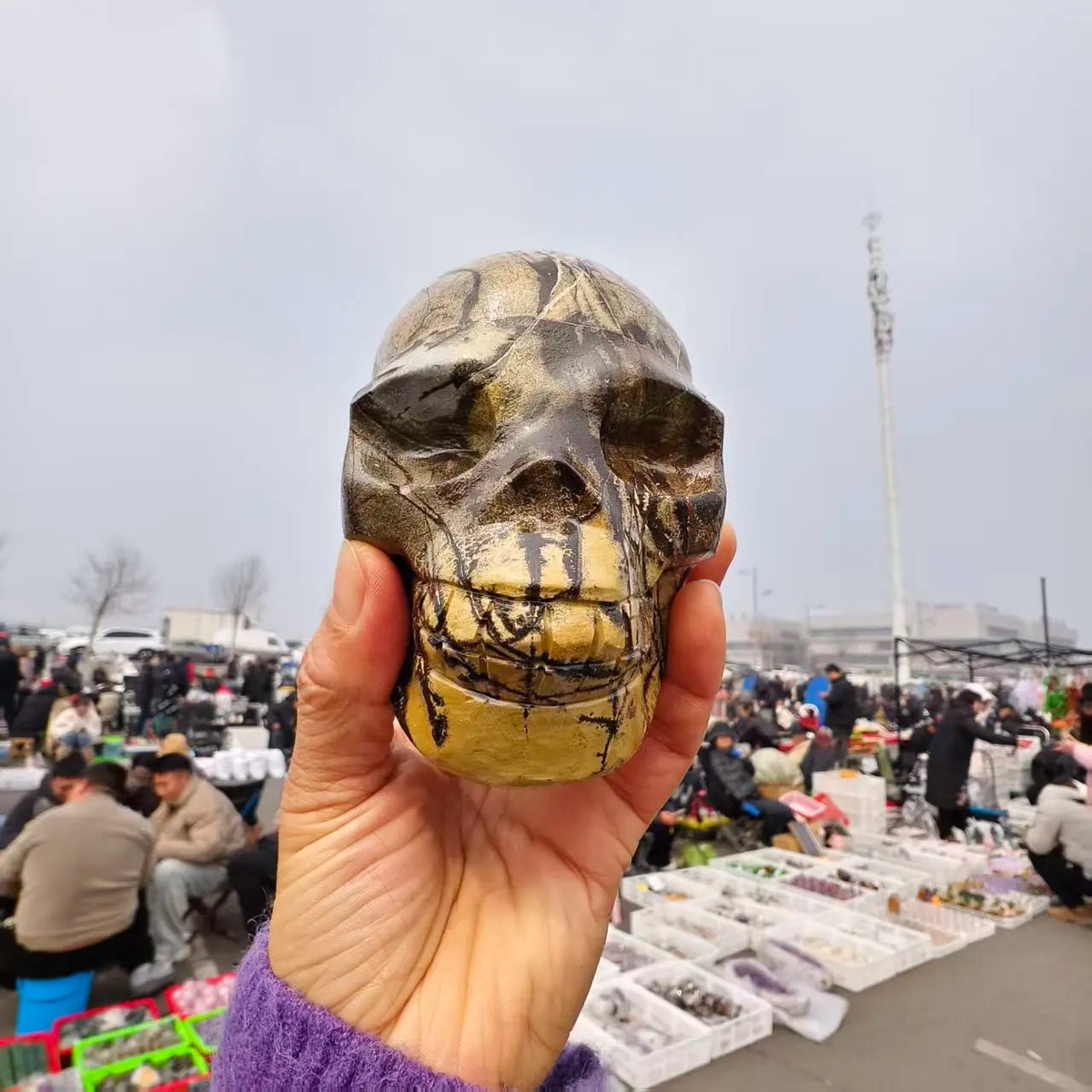Yellow Painting Stone Skull-ToShay.org