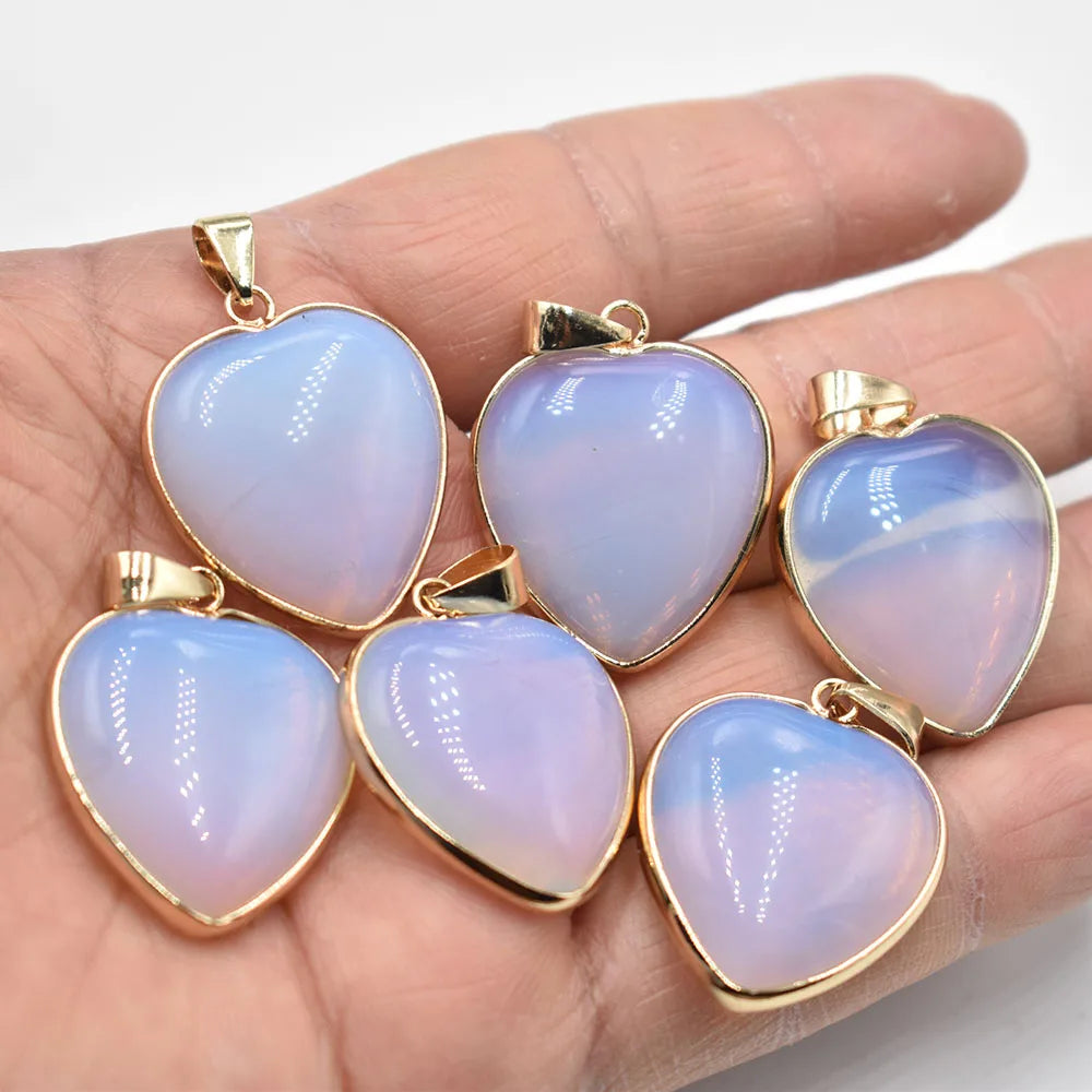 White Opalite Heart Pendants-ToShay.org
