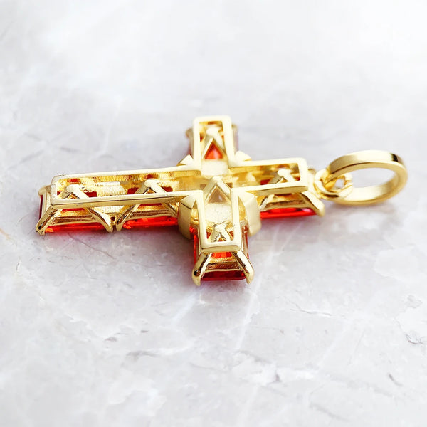 Orange Diamond Cross Pendant-ToShay.org