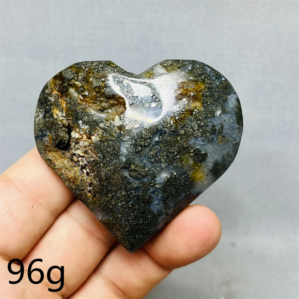 Yellow Chalcopyrite Agate Heart-ToShay.org