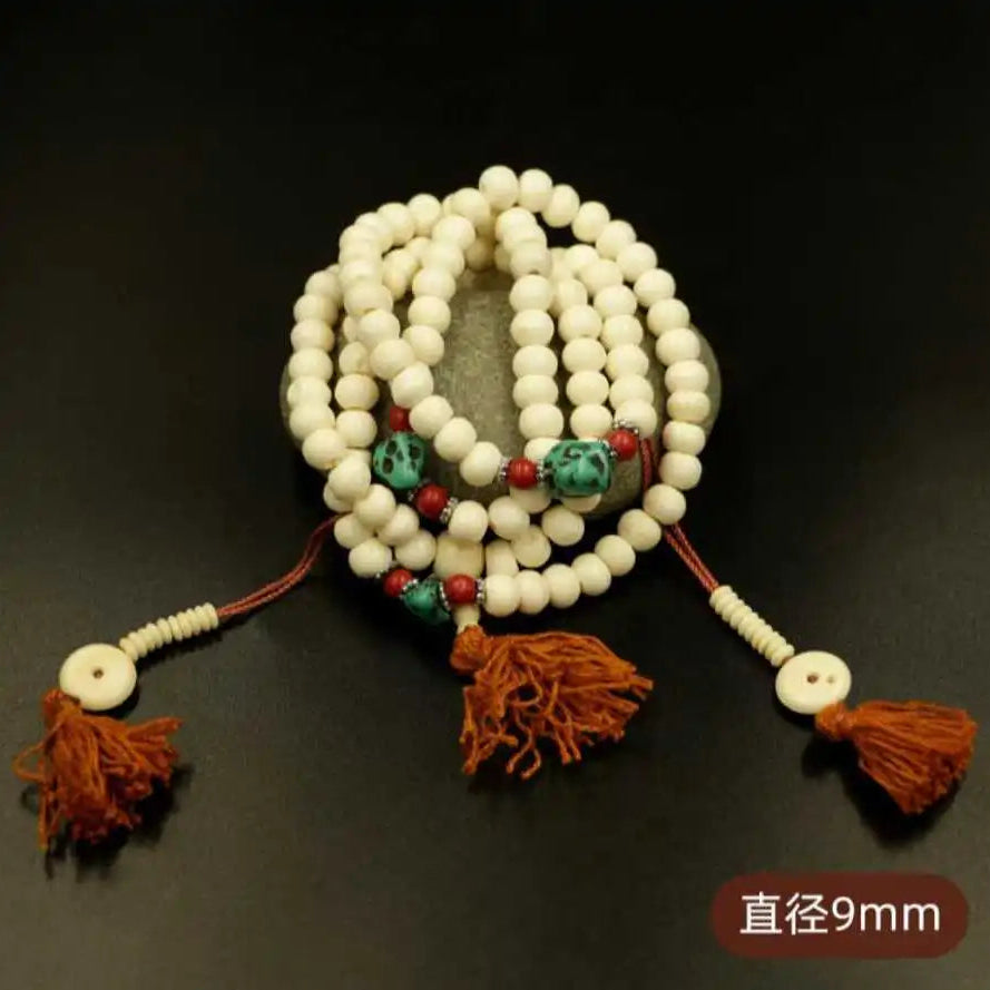 White Yak Bone Bead Mala-ToShay.org