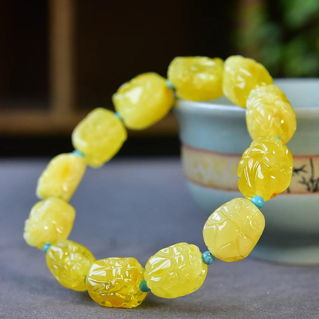 Yellow Amber Pi Xiu Bracelet-ToShay.org