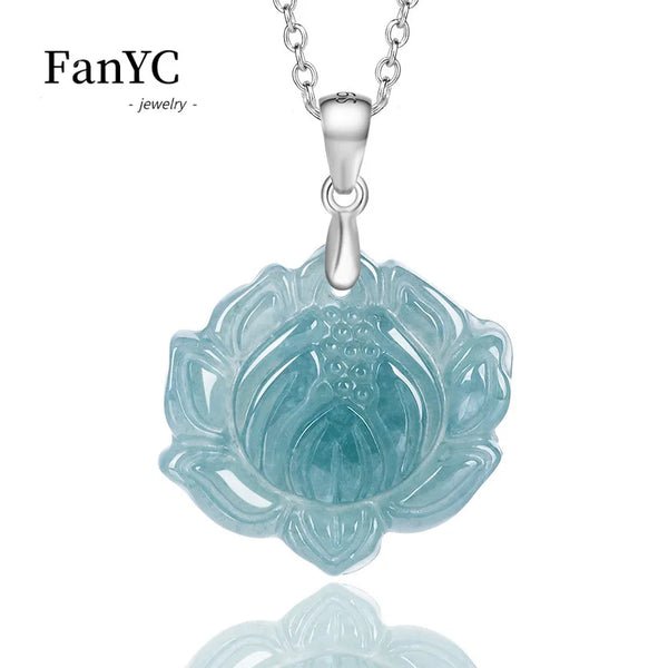 Blue Jadeite Lotus Pendant-ToShay.org