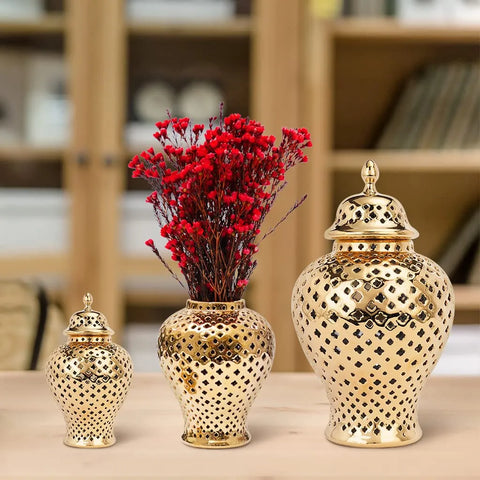 Gold Pierced Ceramic Vase-ToShay.org