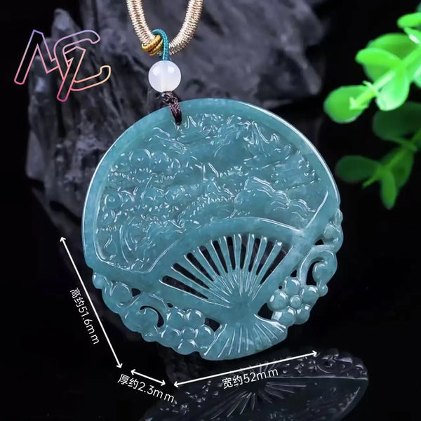 Blue Jadeite Fan Pendant-ToShay.org