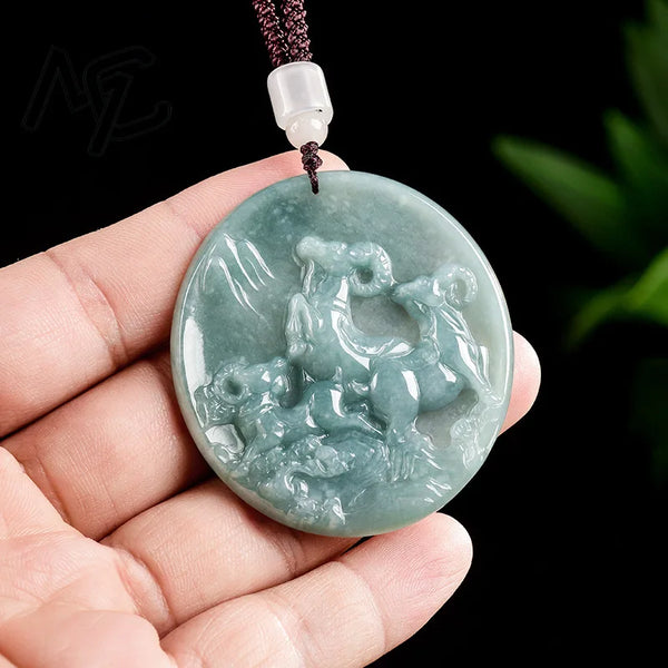 Blue Jade Ram Pendant-ToShay.org