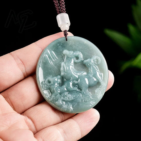 Blue Jade Ram Pendant-ToShay.org