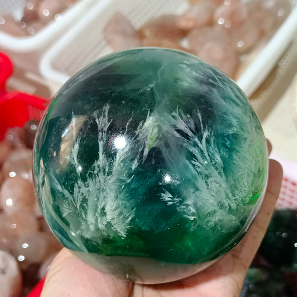 Green Feather Fluorite Ball-ToShay.org