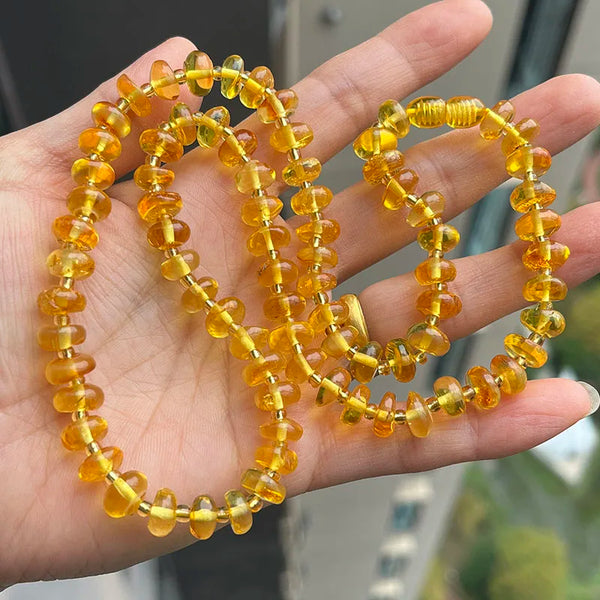 Yellow Amber Bead Necklace-ToShay.org