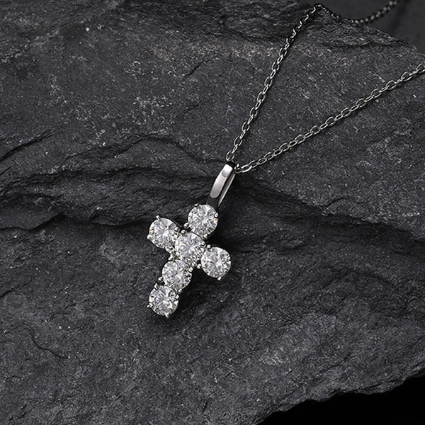 Silver Diamond Cross Necklace-ToShay.org
