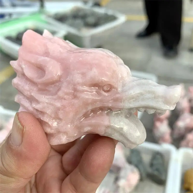 Pink Opal Wolf Head-ToShay.org