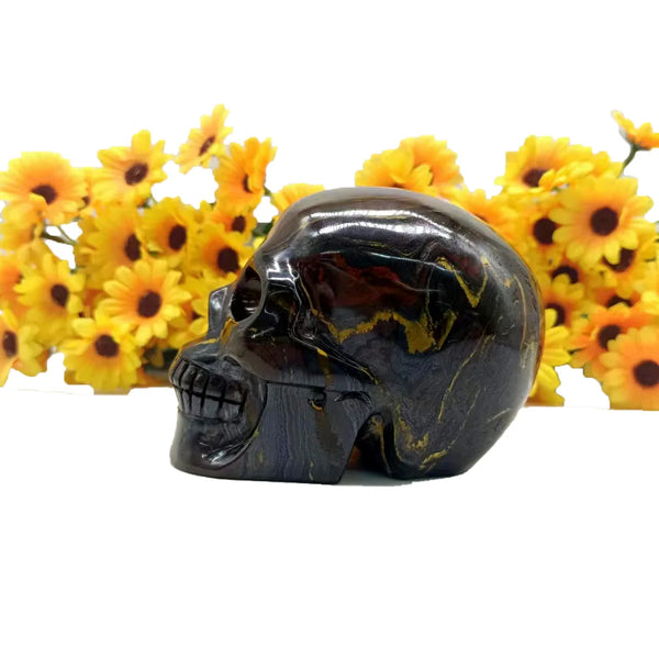 Yellow Iron Tiger Eye Stone Skull-ToShay.org