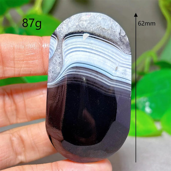 Black Silk Agate Palm Stone-ToShay.org