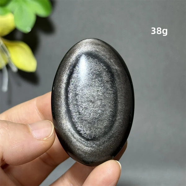 Silver Obsidian Palm Stone-ToShay.org