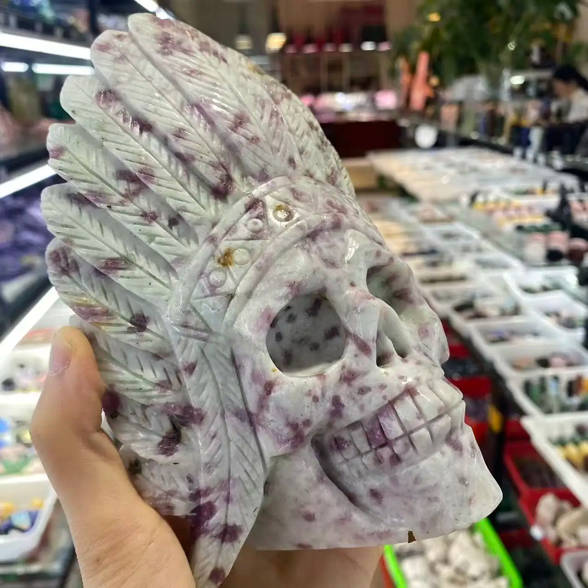 Pink Tourmaline Feather Skull-ToShay.org