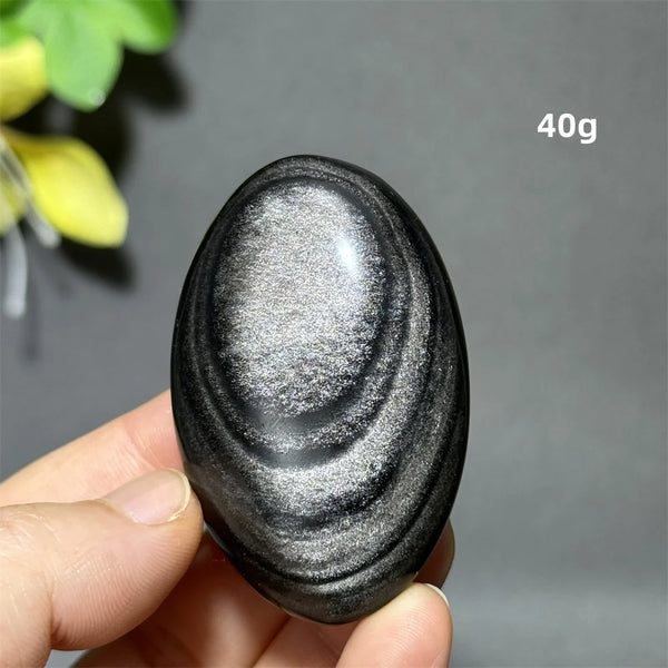 Silver Obsidian Palm Stone-ToShay.org
