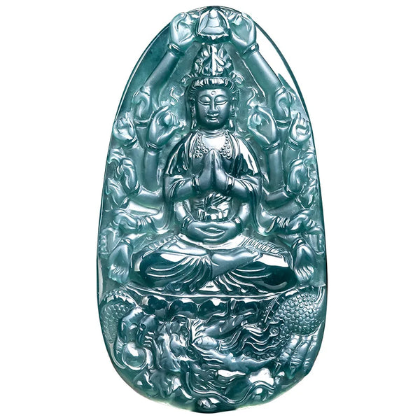 Blue Jade Kwan-Yin Pendant-ToShay.org