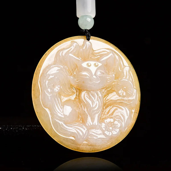 Yellow Jadeite Fox Pendant-ToShay.org