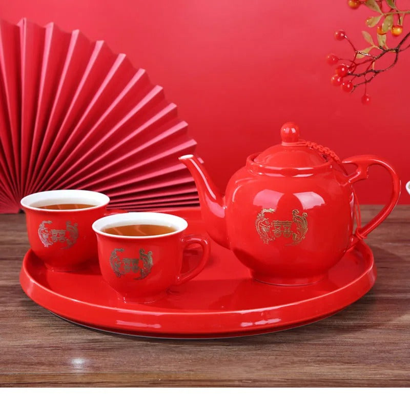 Red Porcelain Tea Set-ToShay.org