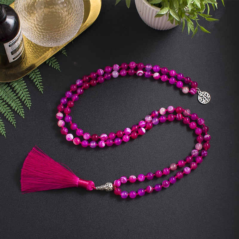 Rose Red Striped Agate Mala-ToShay.org