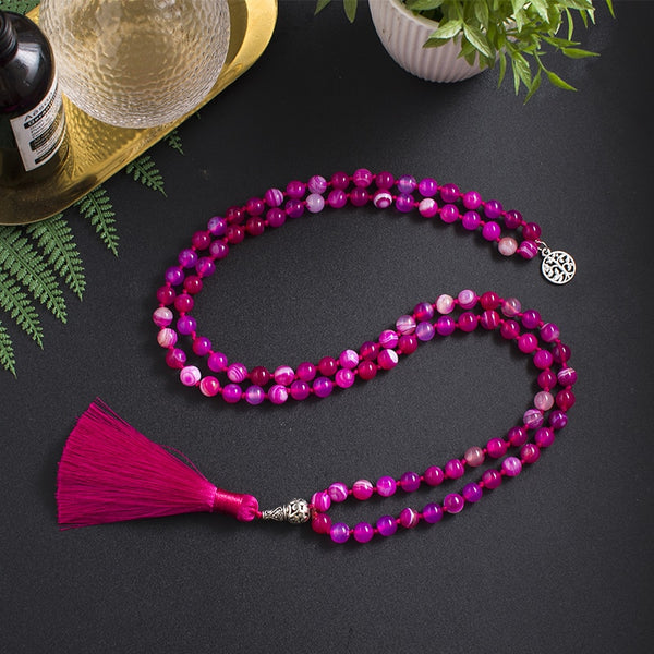 Red Rose Striped Agate Mala Beads-ToShay.org