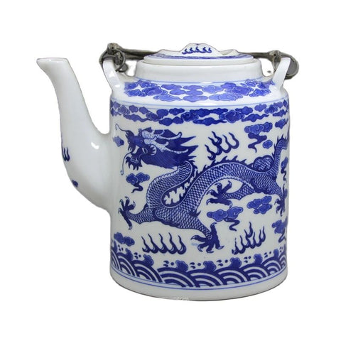 Blue and White Qing Dynasty Dragon Teapot-ToShay.org