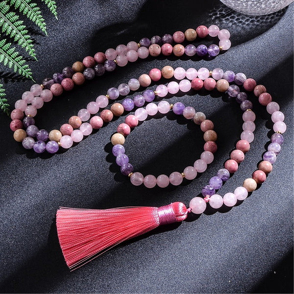 Pink Quartz Japamala Necklace-ToShay.org