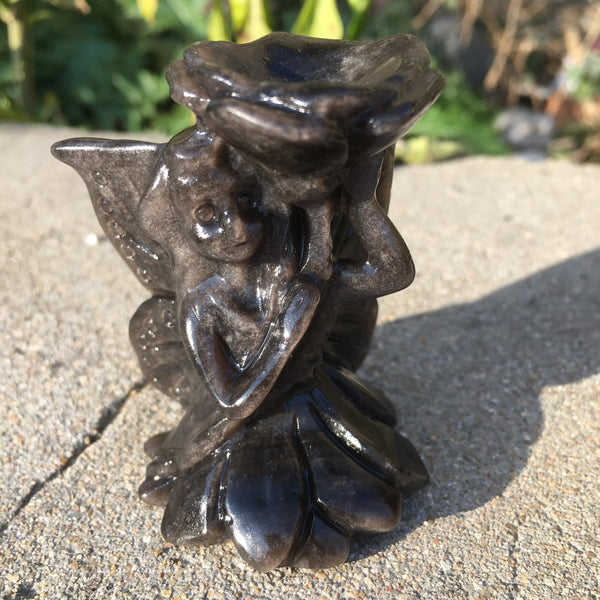 Silver Obsidian Angel Ball Stand-ToShay.org