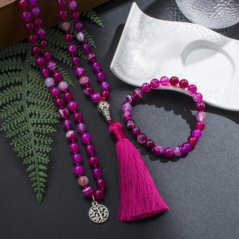 Rose Red Striped Agate Mala-ToShay.org