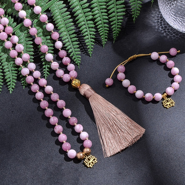 Pink Kunzite Japamala Necklace-ToShay.org