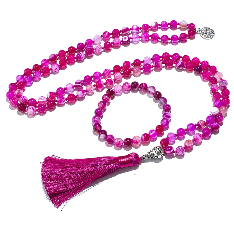 Rose Red Striped Agate Mala-ToShay.org