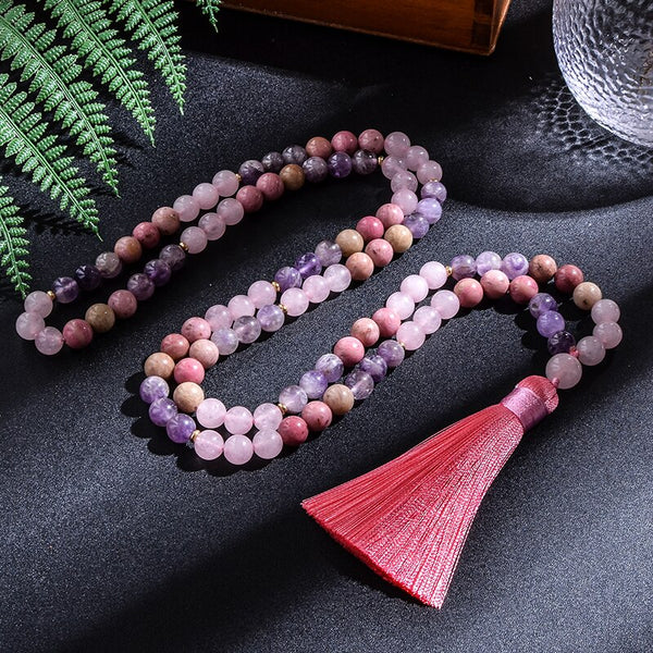 Pink Quartz Japamala Necklace-ToShay.org