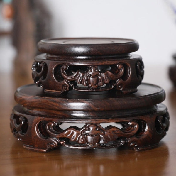 Ebony Carved Bat Pattern Base-ToShay.org