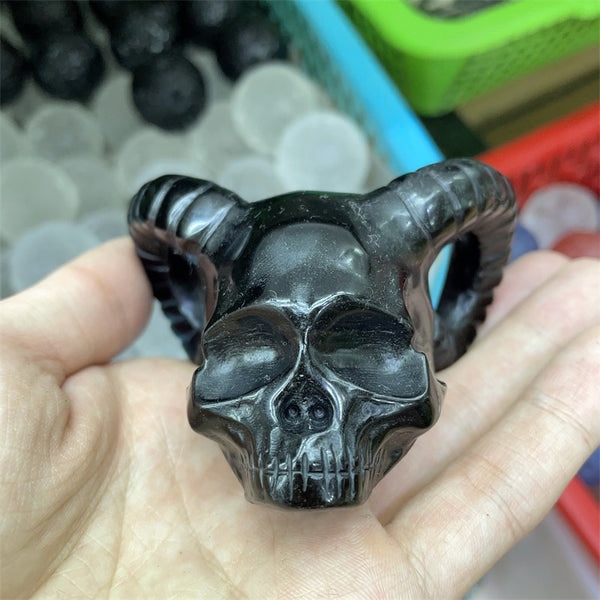 Black Obsidian Horn Skull-ToShay.org