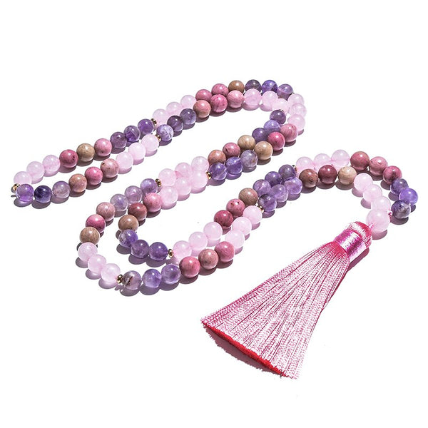 Pink Quartz Japamala Necklace-ToShay.org
