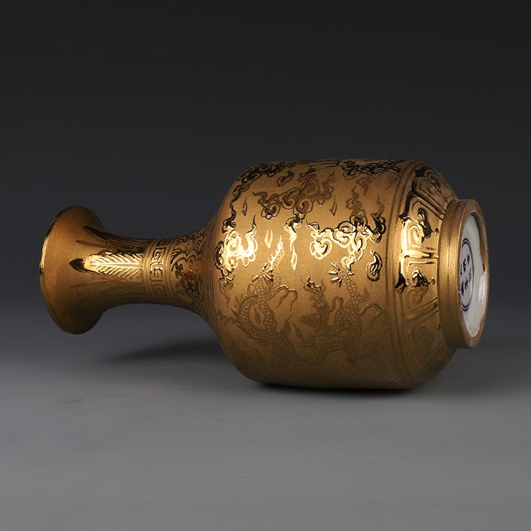 Ming Xuande Gold Dragon Vase-ToShay.org