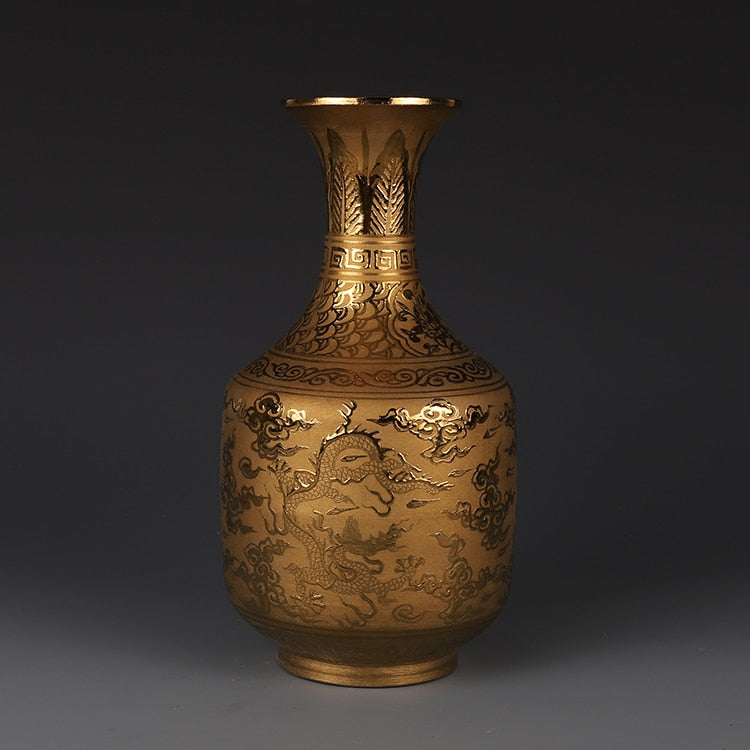 Ming Xuande Gold Dragon Vase-ToShay.org
