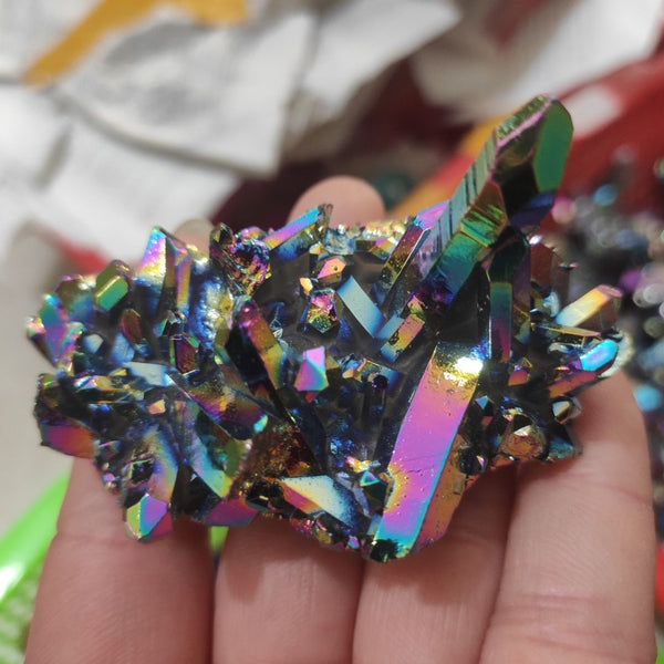 Rainbow Aura Quartz Crystal Cluster-ToShay.org